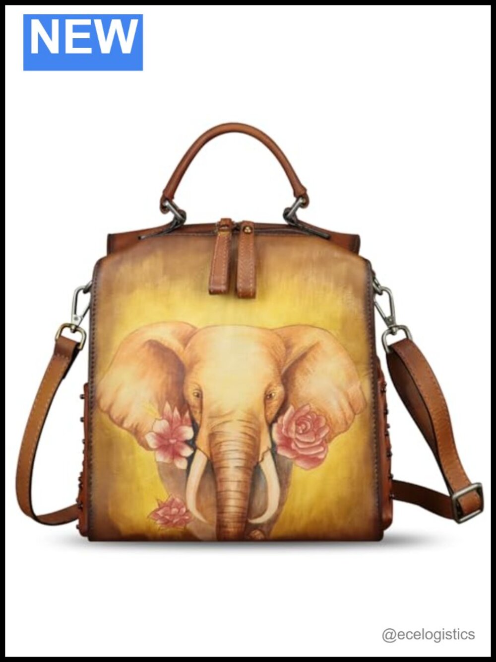 Genuine Leather Satchel Hand Painted Crossbody Purse Convertible Backpack